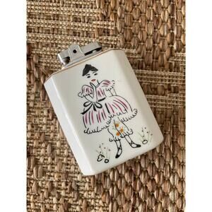 Vintage Valiant porcelain table lighter with victorian figure Made in Japan